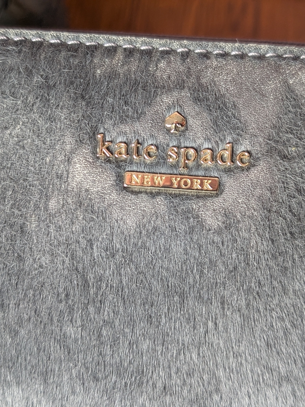 Kate Spade New York Gray Haircalf & Leather Large Tote Bag Tassel Purse - Picture 2 of 16